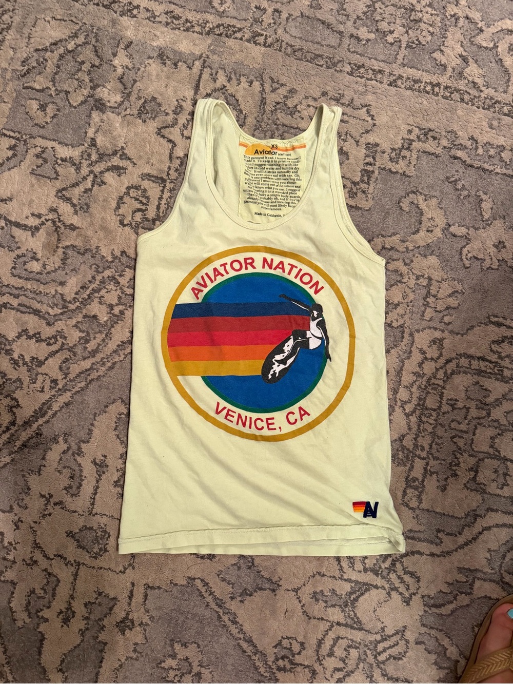 Aviator Nation yellow Tank with Multicolor Retro Logo